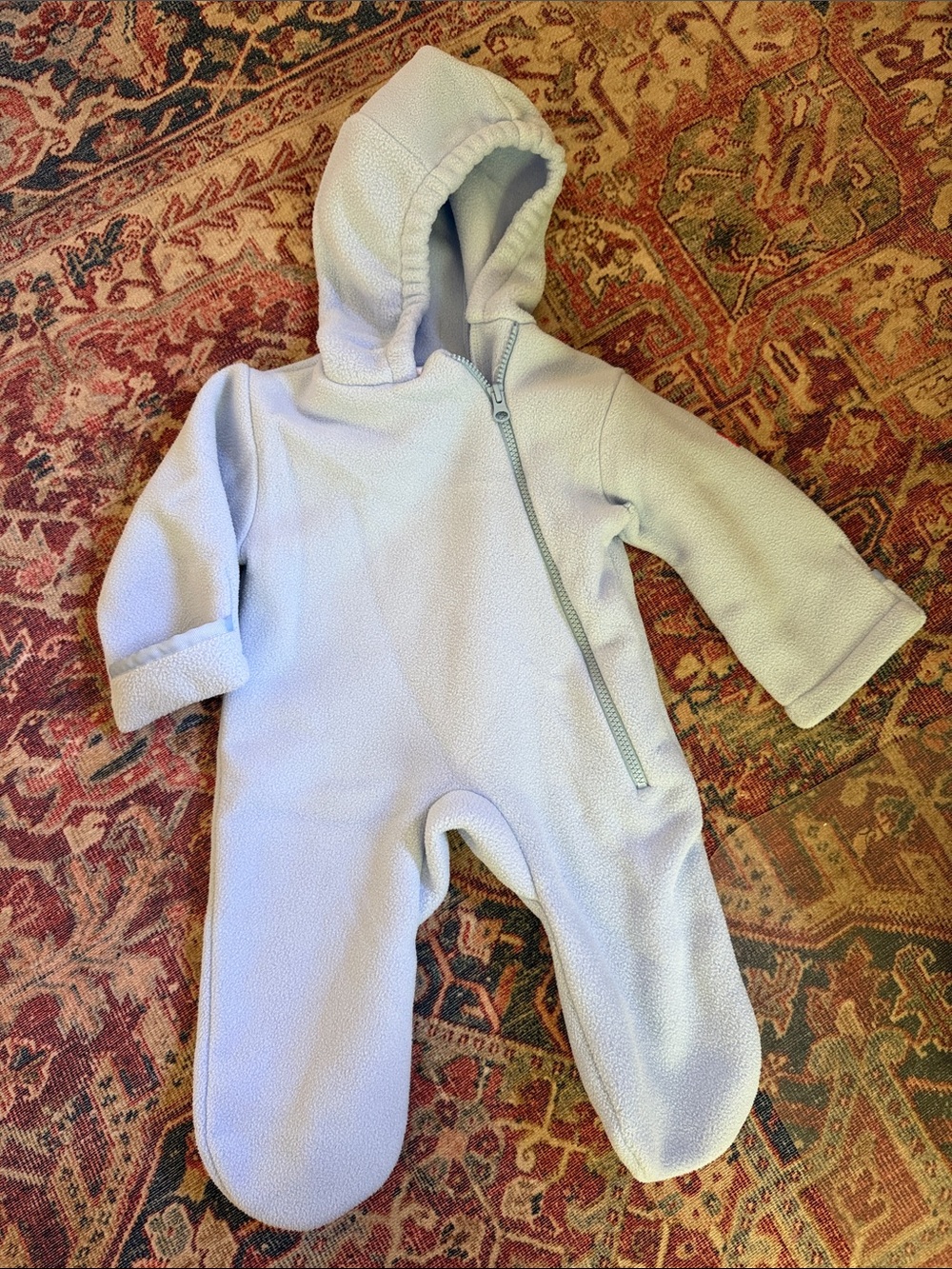Widgeob Fleece Cozy Hooded Baby Footed One-Piece in Light Blue